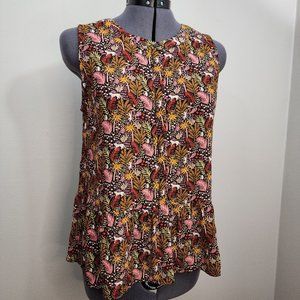 Loft, Jungle/Animal Print, Henley Peplum Sleeveless Blouse